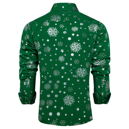 Green White Snowflakes Christmas Dress Shirt shirt    - Sophisticated Gentlemen