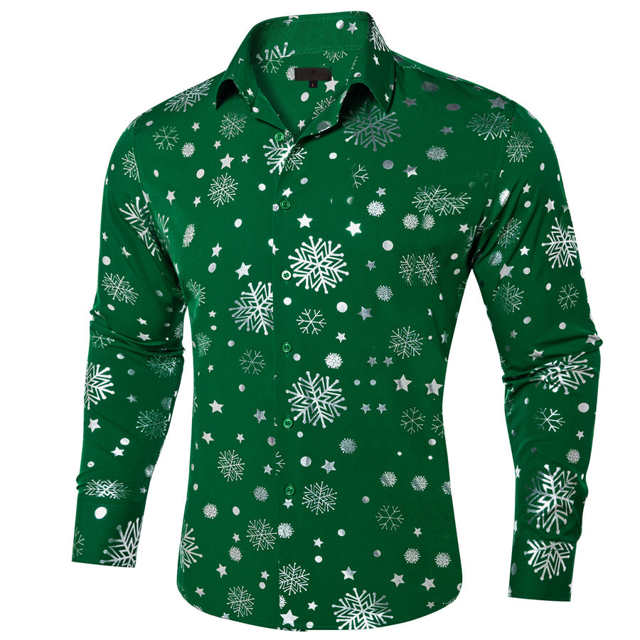 Green White Snowflakes Christmas Dress Shirt shirt S   - Sophisticated Gentlemen