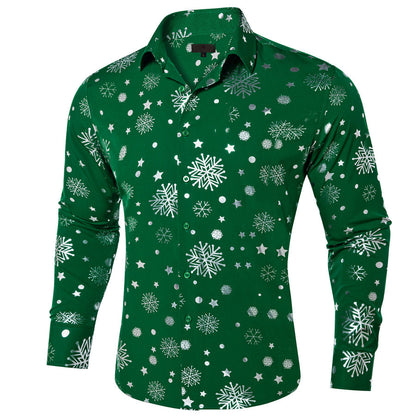 Green White Snowflakes Christmas Dress Shirt shirt S   - Sophisticated Gentlemen
