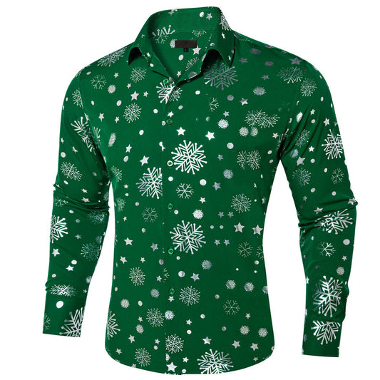 Green White Snowflakes Christmas Dress Shirt shirt S   - Sophisticated Gentlemen