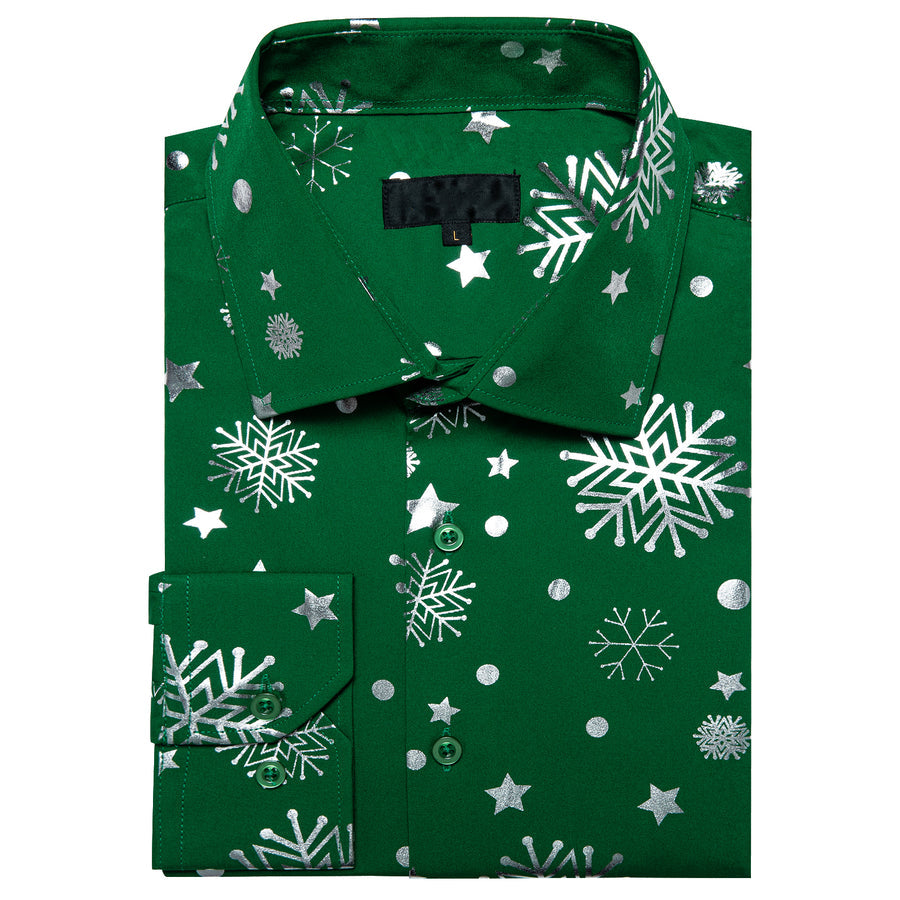 Green White Snowflakes Christmas Dress Shirt shirt    - Sophisticated Gentlemen