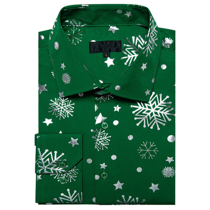 Green White Snowflakes Christmas Dress Shirt shirt    - Sophisticated Gentlemen