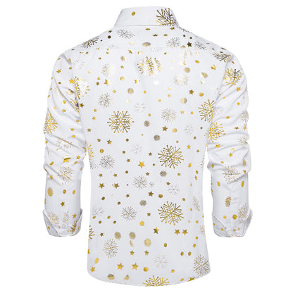 White Gold Snowflakes Christmas Dress Shirt shirt    - Sophisticated Gentlemen