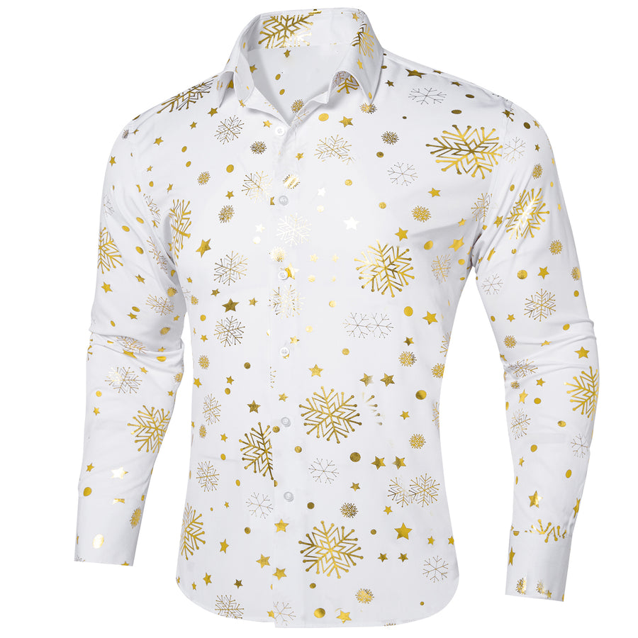 White Gold Snowflakes Christmas Dress Shirt shirt S   - Sophisticated Gentlemen