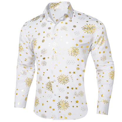 White Gold Snowflakes Christmas Dress Shirt shirt S   - Sophisticated Gentlemen