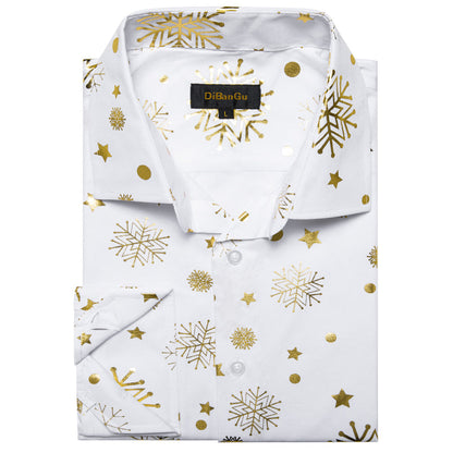 White Gold Snowflakes Christmas Dress Shirt shirt    - Sophisticated Gentlemen
