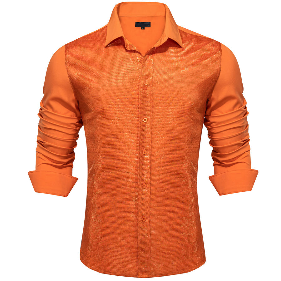 Fire Orange Solid Silk Dress Shirt shirt S   - Sophisticated Gentlemen