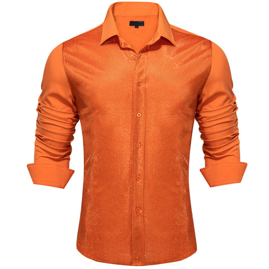 Fire Orange Solid Silk Dress Shirt shirt S   - Sophisticated Gentlemen