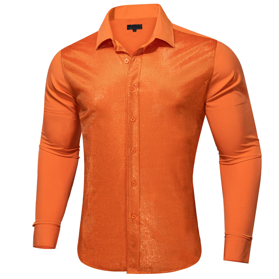 Fire Orange Solid Silk Dress Shirt shirt    - Sophisticated Gentlemen