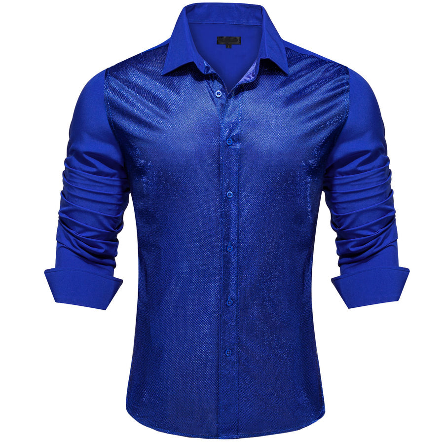 Ocean Blue Solid Silk Dress Shirt shirt S   - Sophisticated Gentlemen