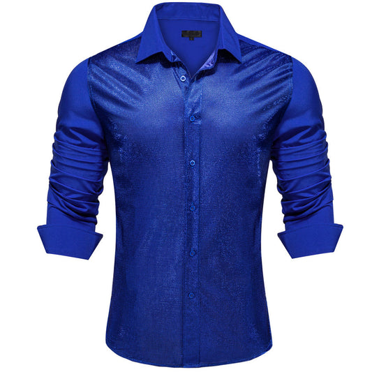 Ocean Blue Solid Silk Dress Shirt shirt S   - Sophisticated Gentlemen