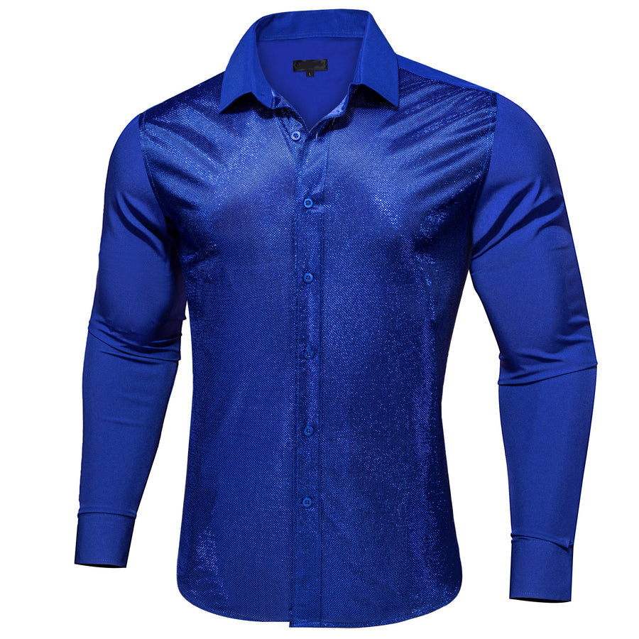 Ocean Blue Solid Silk Dress Shirt shirt    - Sophisticated Gentlemen