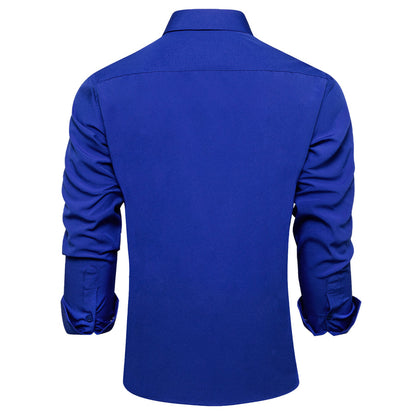 Ocean Blue Solid Silk Dress Shirt shirt    - Sophisticated Gentlemen