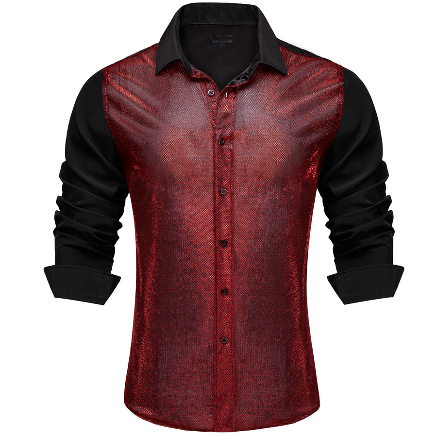 Black Silk Red Glitter Stitching Dress Shirt shirt S   - Sophisticated Gentlemen