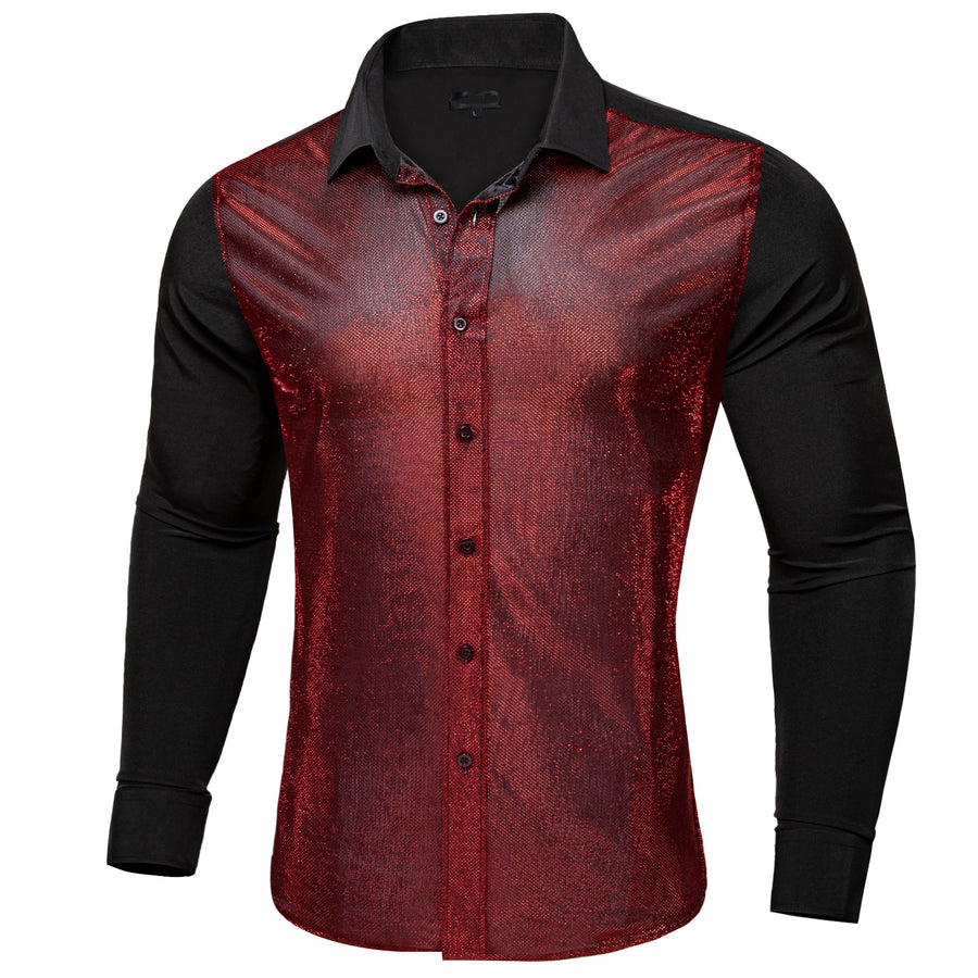 Black Silk Red Glitter Stitching Dress Shirt shirt    - Sophisticated Gentlemen
