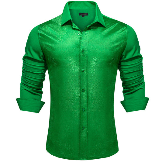 Parekeet Green Solid Silk Dress Shirt shirt S   - Sophisticated Gentlemen