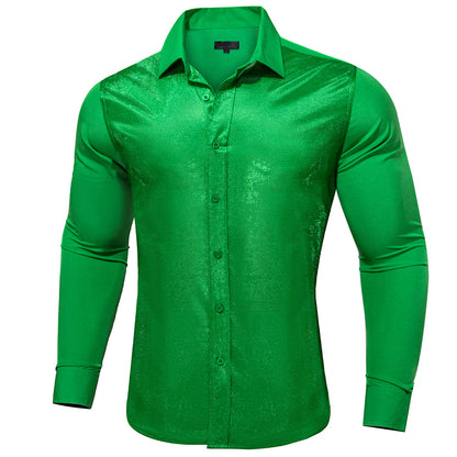 Parekeet Green Solid Silk Dress Shirt shirt    - Sophisticated Gentlemen