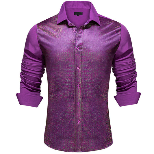Grape Purple Solid Silk Dress Shirt shirt S   - Sophisticated Gentlemen