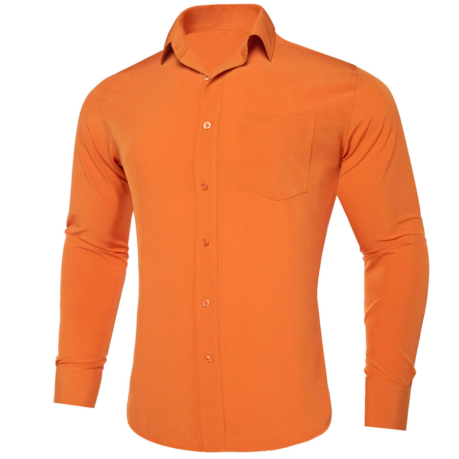 Carrot Orange Solid Men's Silk Dress Shirt shirt    - Sophisticated Gentlemen