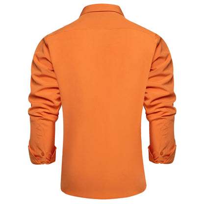 Carrot Orange Solid Men's Silk Dress Shirt shirt    - Sophisticated Gentlemen