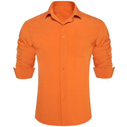 Carrot Orange Solid Men's Silk Dress Shirt shirt S   - Sophisticated Gentlemen