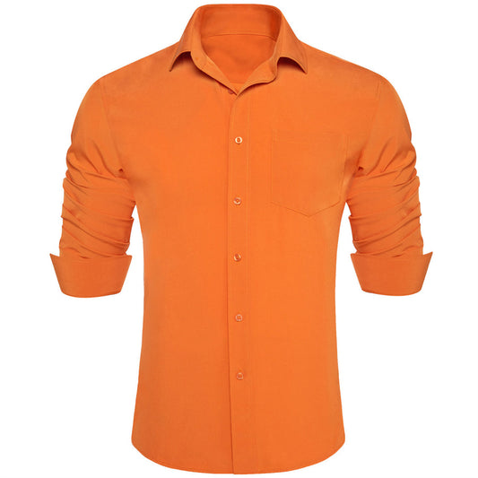 Carrot Orange Solid Men's Silk Dress Shirt shirt S   - Sophisticated Gentlemen