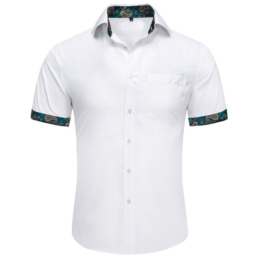 White Green Paisley Silk Dress Shirt shirt S   - Sophisticated Gentlemen