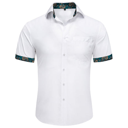 White Green Paisley Silk Dress Shirt shirt S   - Sophisticated Gentlemen