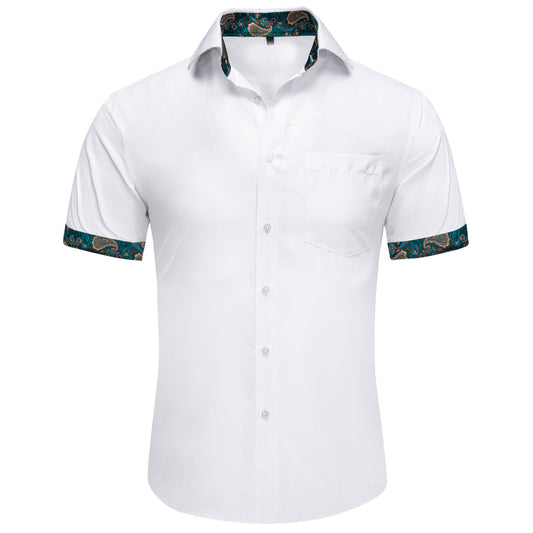White Green Paisley Silk Dress Shirt shirt S   - Sophisticated Gentlemen