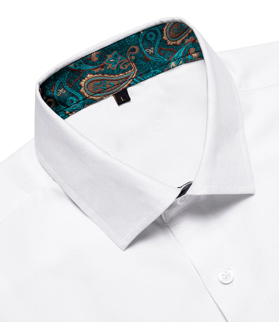 White Green Paisley Silk Dress Shirt shirt    - Sophisticated Gentlemen