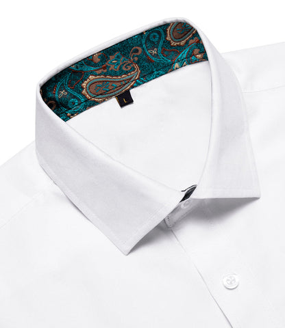 White Green Paisley Silk Dress Shirt shirt    - Sophisticated Gentlemen