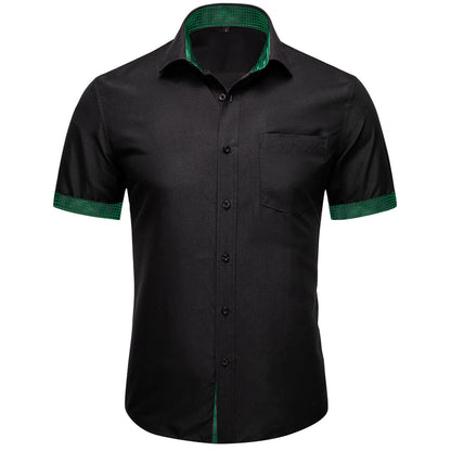 Black With Green Plaid Silk Men's Dress Shirt shirt S   - Sophisticated Gentlemen