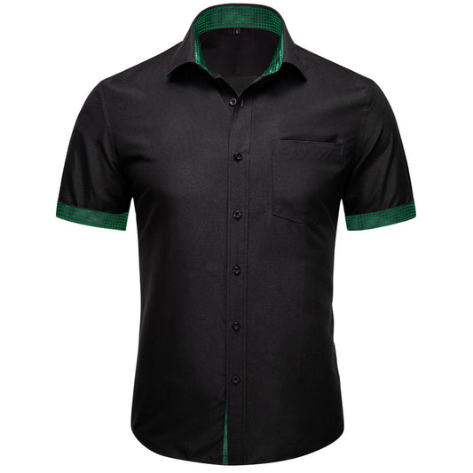 Black With Green Plaid Silk Men's Dress Shirt shirt S   - Sophisticated Gentlemen