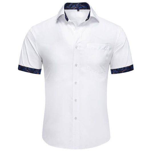 White Blue Paisley Silk Dress Shirt shirt S   - Sophisticated Gentlemen
