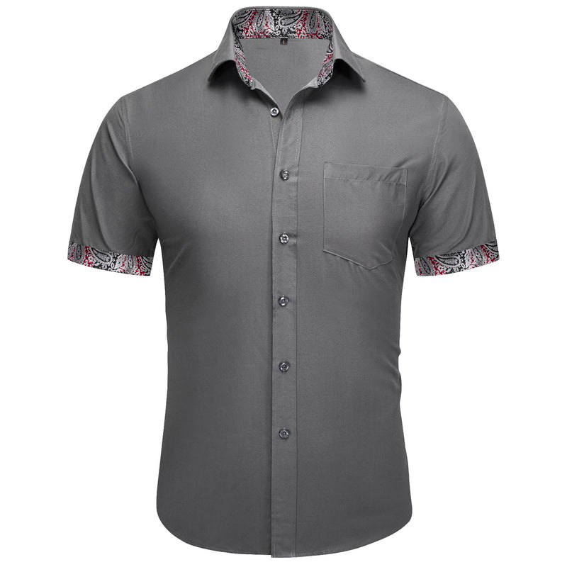 Gray With Silver Paisley Silk Men's Dress Shirt shirt S   - Sophisticated Gentlemen