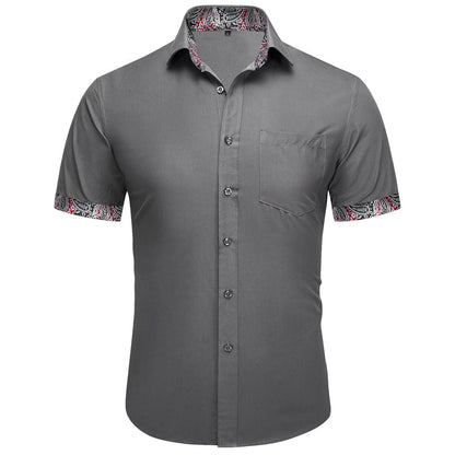 Gray With Silver Paisley Silk Men's Dress Shirt shirt S   - Sophisticated Gentlemen