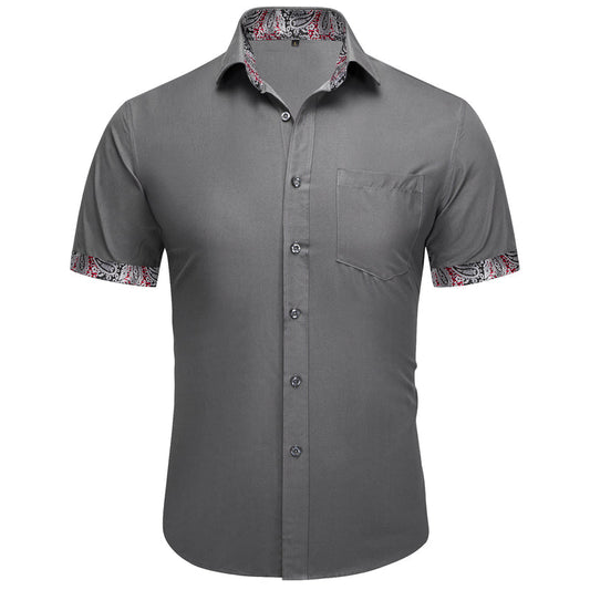 Gray With Silver Paisley Silk Men's Dress Shirt shirt S   - Sophisticated Gentlemen