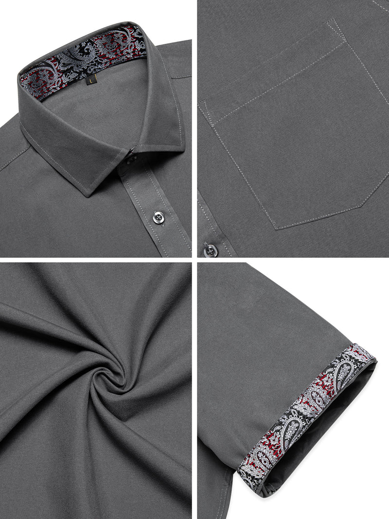 Gray With Silver Paisley Silk Men's Dress Shirt shirt    - Sophisticated Gentlemen