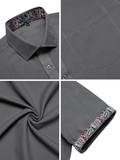 Gray With Silver Paisley Silk Men's Dress Shirt shirt    - Sophisticated Gentlemen