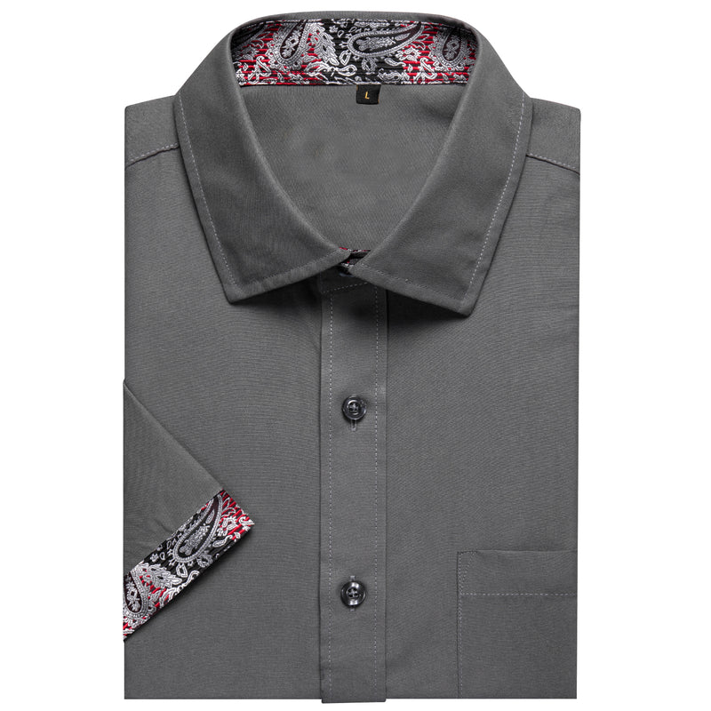 Gray With Silver Paisley Silk Men's Dress Shirt shirt    - Sophisticated Gentlemen