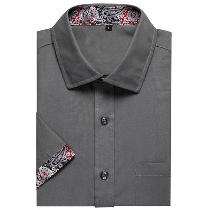 Gray With Silver Paisley Silk Men's Dress Shirt shirt    - Sophisticated Gentlemen