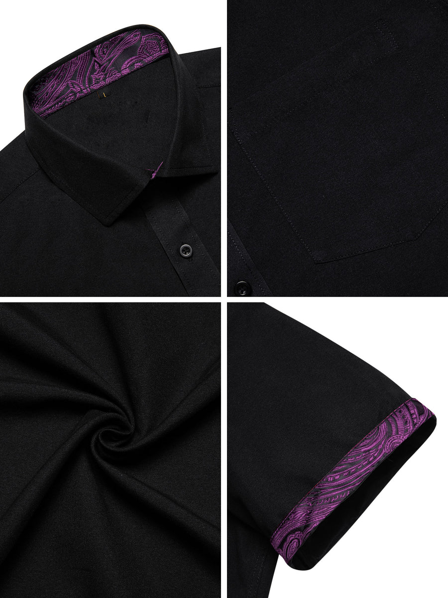 Black With Purple Paisley Silk Dress Shirt shirt    - Sophisticated Gentlemen