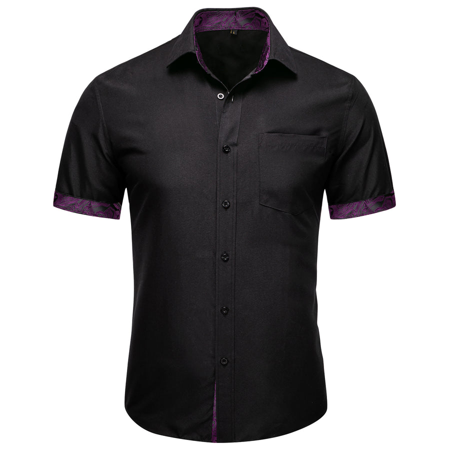 Black With Purple Paisley Silk Dress Shirt shirt S   - Sophisticated Gentlemen