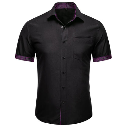 Black With Purple Paisley Silk Dress Shirt shirt S   - Sophisticated Gentlemen