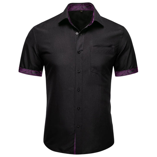 Black With Purple Paisley Silk Dress Shirt shirt S   - Sophisticated Gentlemen