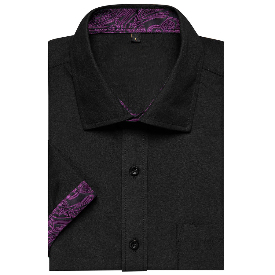 Black With Purple Paisley Silk Dress Shirt shirt    - Sophisticated Gentlemen