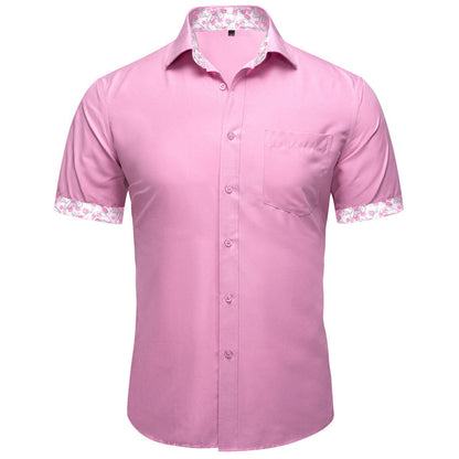 Pink Floral Silk Men's Dress Shirt shirt S   - Sophisticated Gentlemen