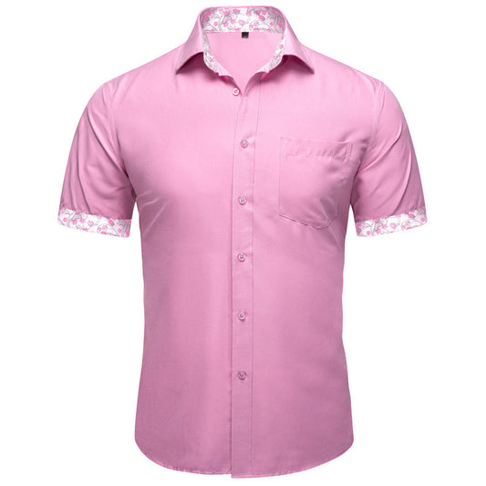 Pink Floral Silk Men's Dress Shirt shirt S   - Sophisticated Gentlemen