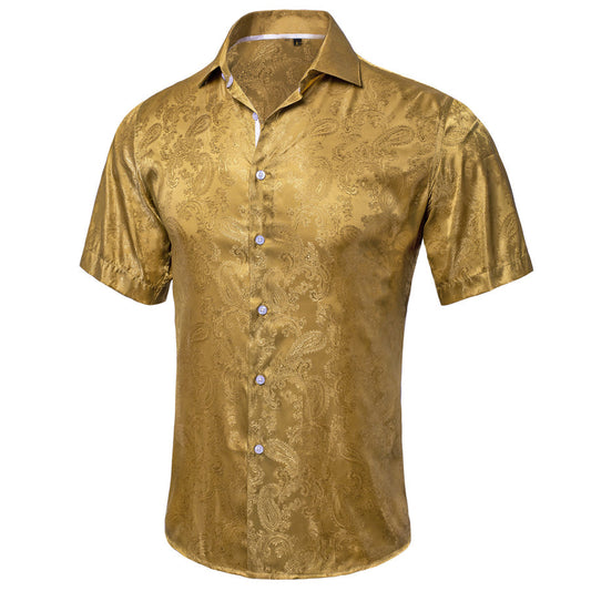 Golden Paisley Silk Dress Shirt shirt S   - Sophisticated Gentlemen