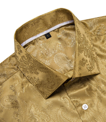 Golden Paisley Silk Dress Shirt shirt    - Sophisticated Gentlemen
